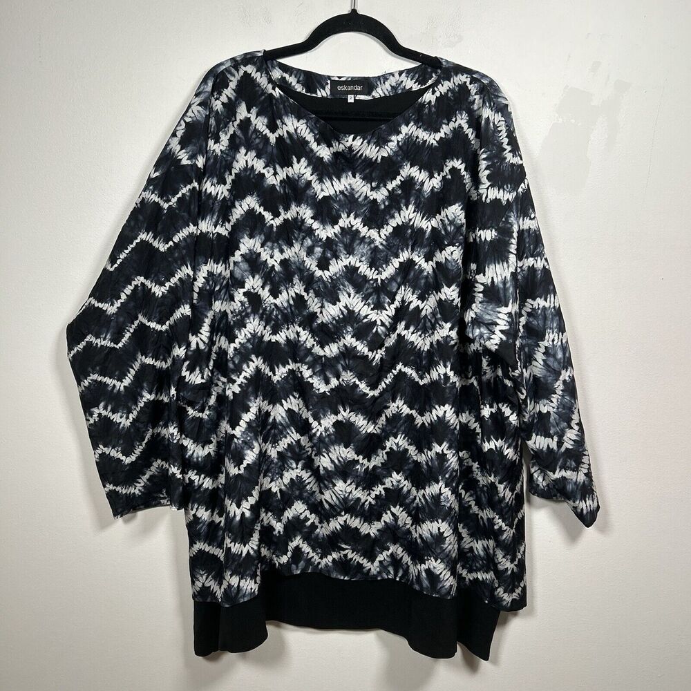 Eskandar Size 2 O/S Shibori Silk Double Layer Tunic Shirt Top Art Lagenlook